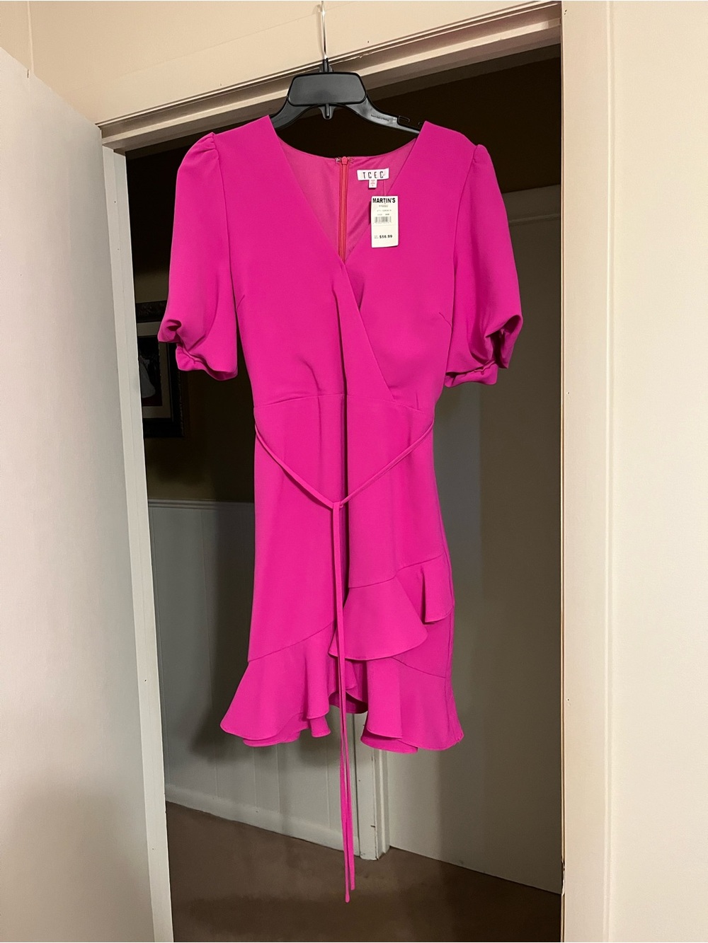 TCEC Hot Pink Ruffle Wrap Mini Dress